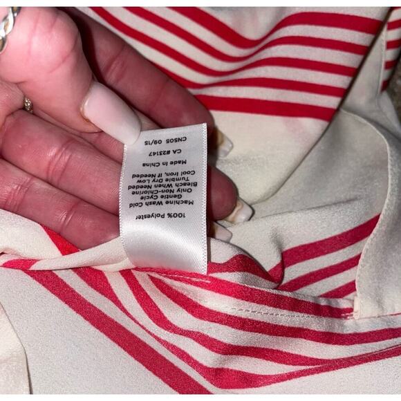 Talbots Women's blouse Faux Wrap Striped Top White Red Size MP short sleeve top - Picture 7 of 7